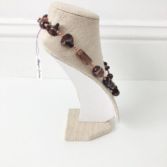 NWT Genuine Murano Glass & Copper Beads Beaded Necklace Purple - Picture 4 of 6